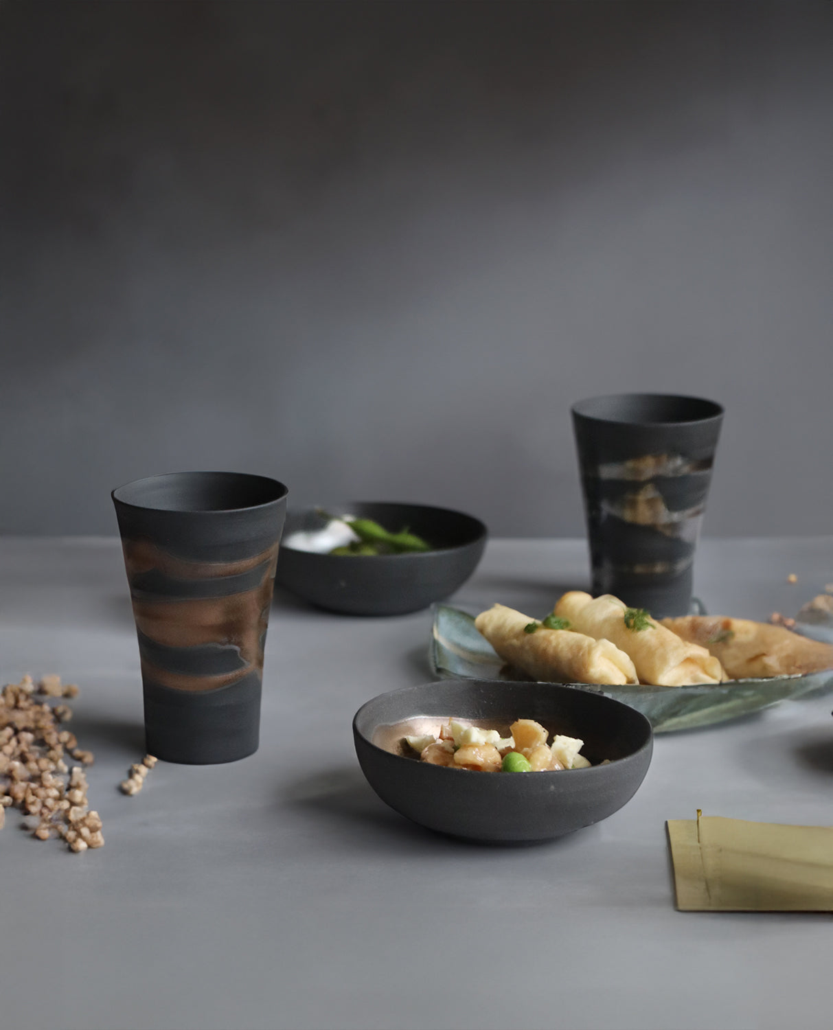 Coppia di tazze per snack Nagashi Seifu in oro e argento