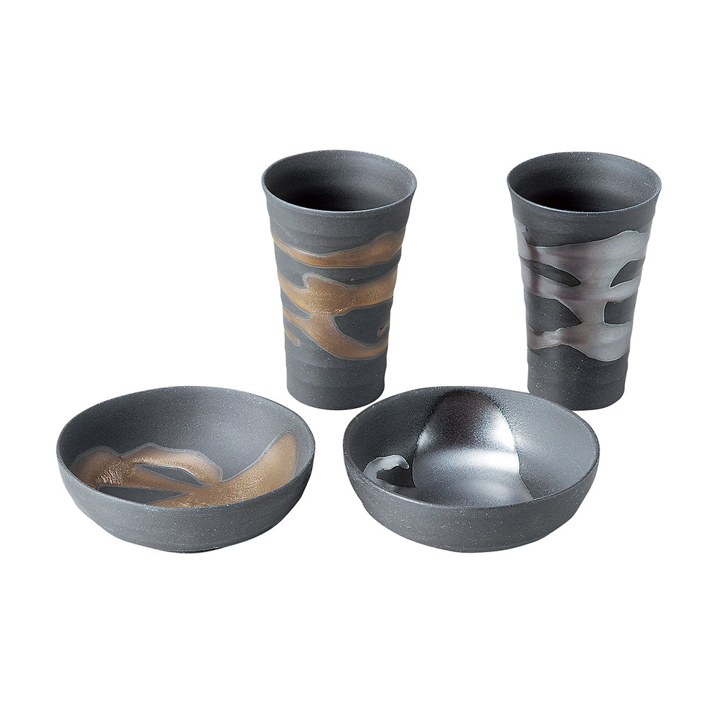 Coppia di tazze per snack Nagashi Seifu in oro e argento