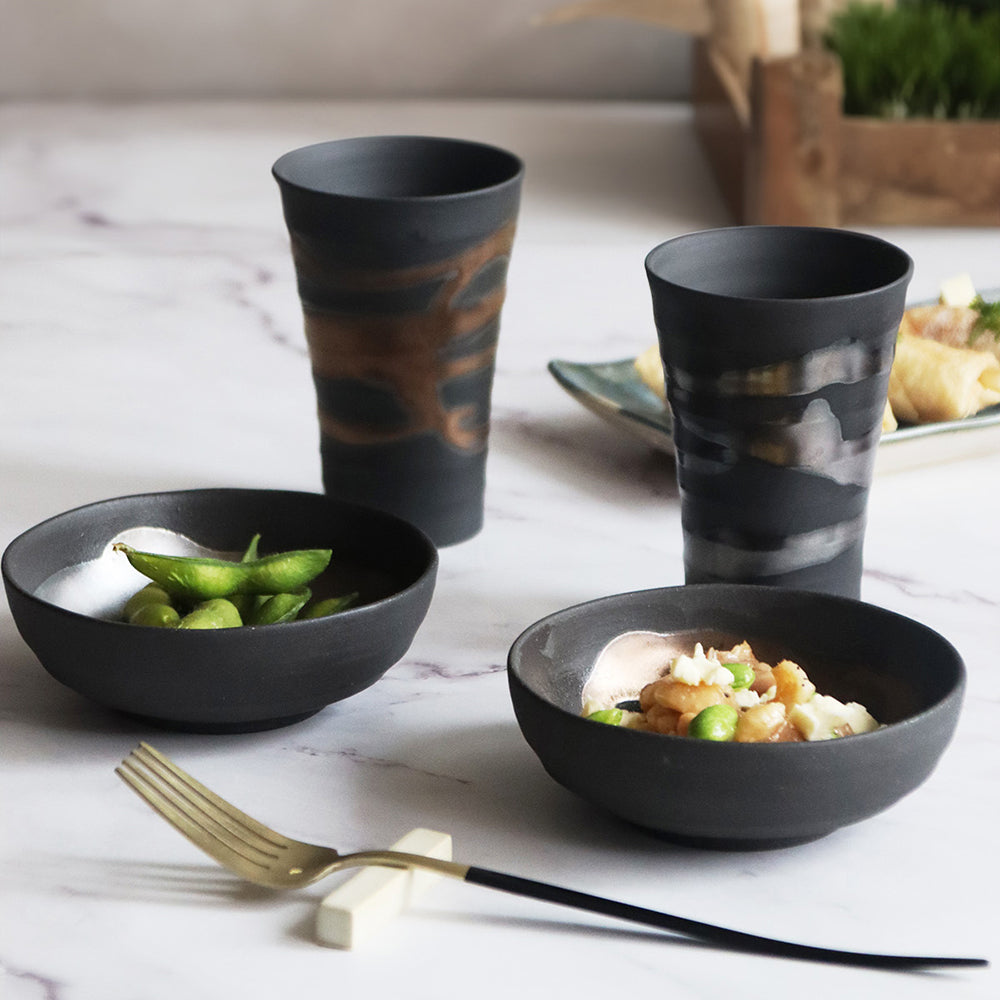 Coppia di tazze per snack Nagashi Seifu in oro e argento