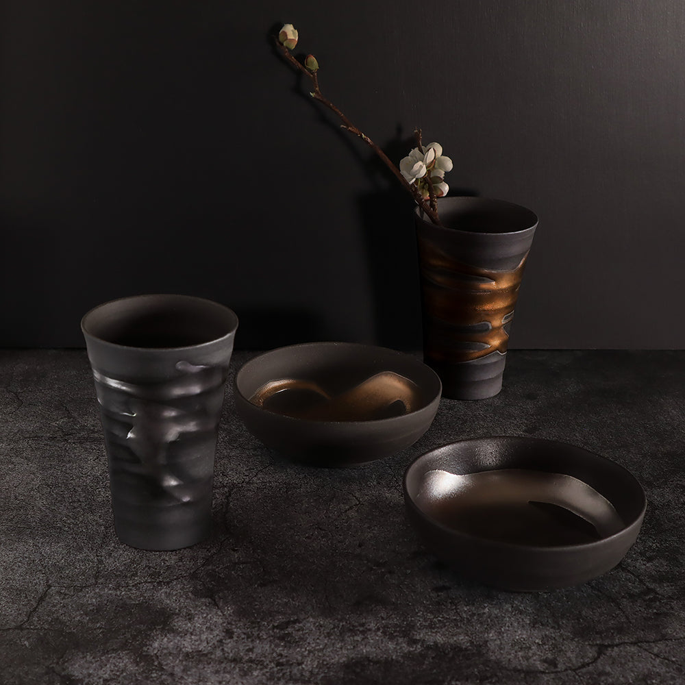 Coppia di tazze per snack Nagashi Seifu in oro e argento